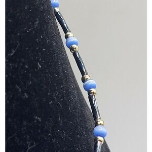 Choker Collar Hematite Blue Cat Eye Station Necklace 17.5in